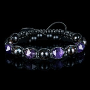 Amethyst • Unisex Bracelet for Men and Women. Men&#39;s Bracelet. Purple-black stones, 8 mm beaded bracelet for him. Gift for dad