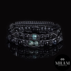 Men&#39;s bracelet with emerald, black tourmaline, hematite, blue tiger&#39;s eye. Bracelets • Matching bracelet.
