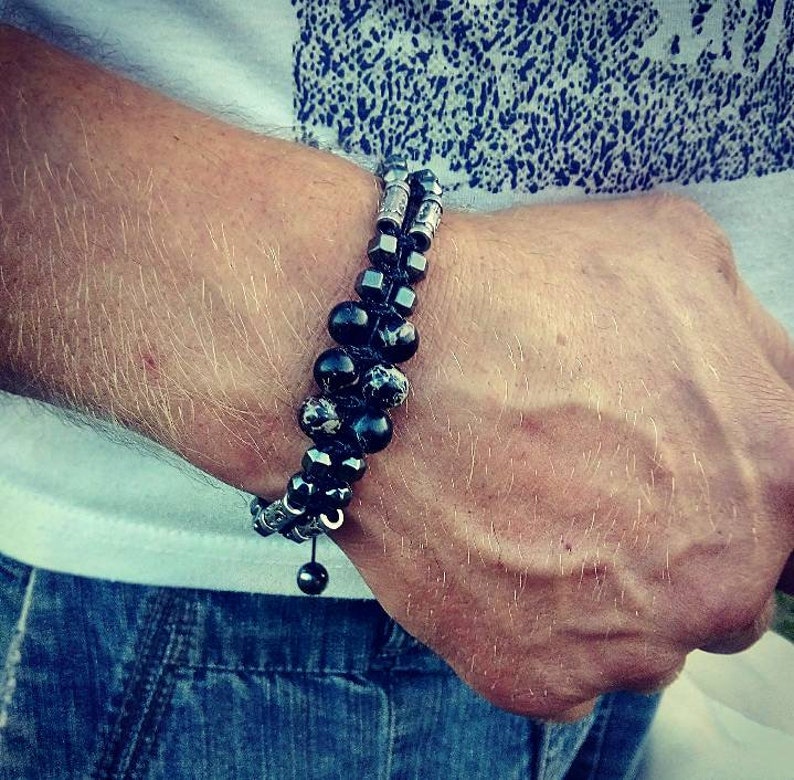 Mens Bracelet Bead Black Stone Mens Jewelry Bracelet Mens Etsy