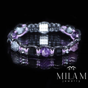 Men&#39;s Amethyst Black Tourmaline Labradorite Bracelet - Exclusive Design with Gemstone Beads and Stainless Steel