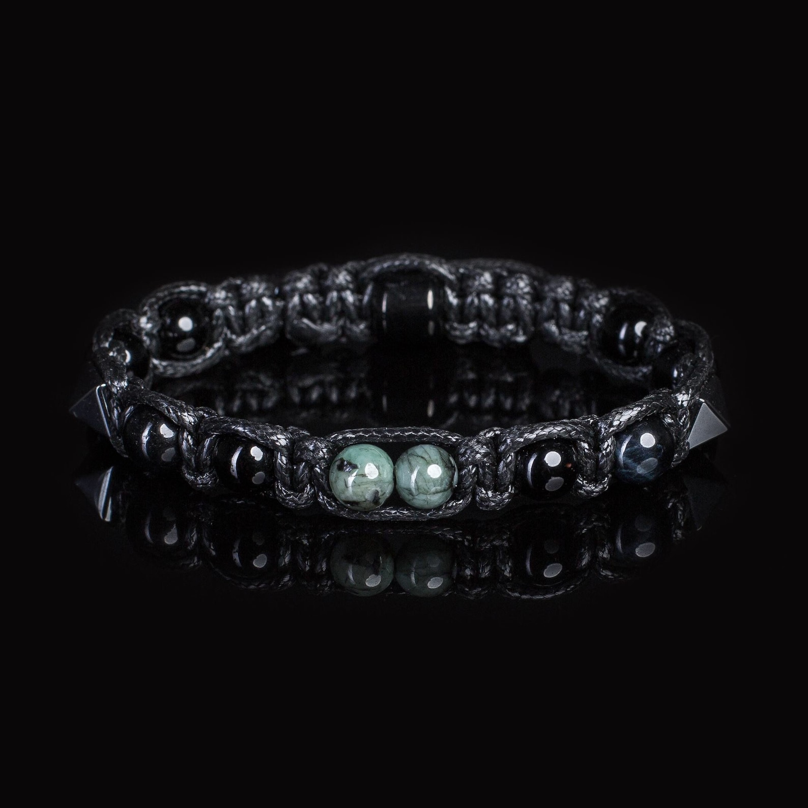 Emerald mens bracelet set / black tourmaline hematite blue | Etsy
