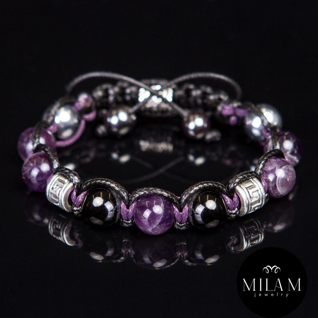 Amethyst • Black Tourmaline • Unisex Bracelet for Men and