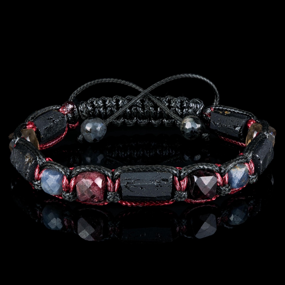 Men's Black Tourmaline Bracelet - Adjustable Stone Bracelet Gift For Him - View #6