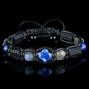 Lapis Lazuli Bracelet for Men, Labradorite Black Tourmaline, Four Leaf Clover Lucky Bracelet, Protection Gemstone Gift for Him