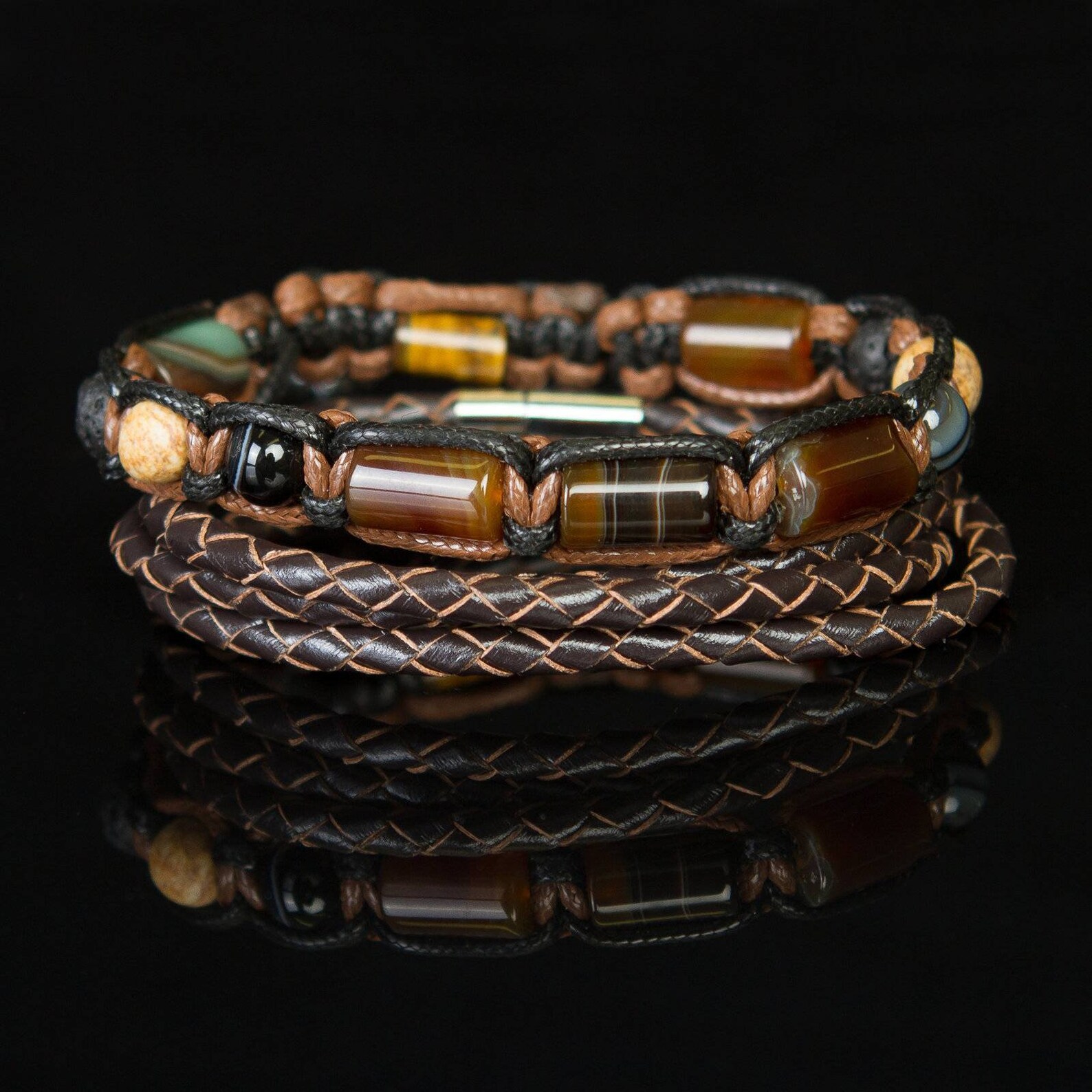 Brown bracelet for men Braided cord bracelet leather Etsy