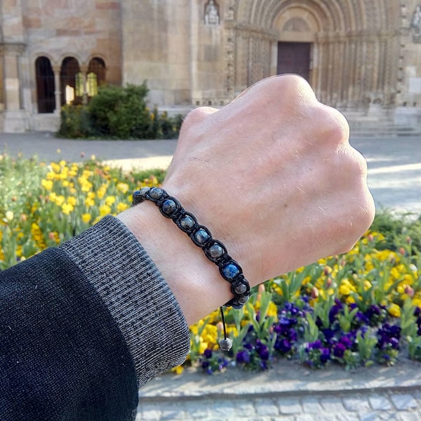 Real sapphire bracelet, lapis lazuli bracelet for men. Adjustable men's bracelet with precious stones. A gift for husband.