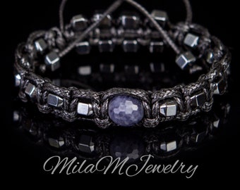 Pulsera de zafiro natural para hombre con hematita, joyería de piedras preciosas naturales, pulsera minimalista para hombre, regalo para él.