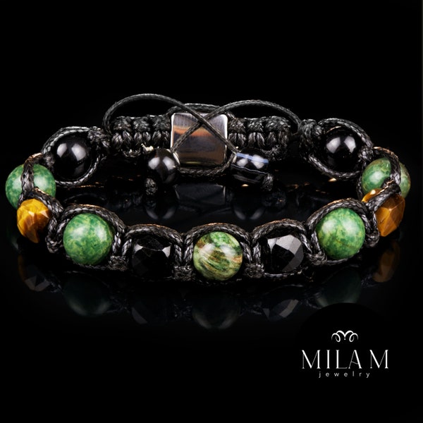 Pulsera protectora para hombre – Turmalina negra, energía de conexión a tierra, joyería minimalista de fuerza, regalo para él