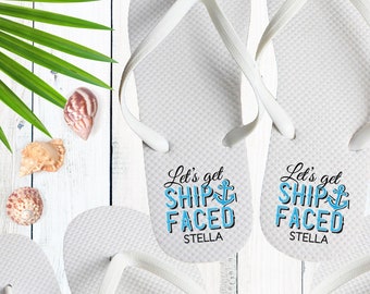 Custom Flip Flops for Nautical Bachelorette - Boat Party Flip Flops with Names - Lake Girls Trip Gifts - Ship Faced Personalized Sandals