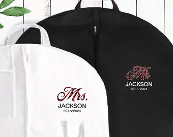 Wedding Garment Bags - Custom Gift for Couple - Mr. and Mrs. Garment Bags - Wedding Dress Bag for Bridal Gown - Groom Suit Bag Personalized