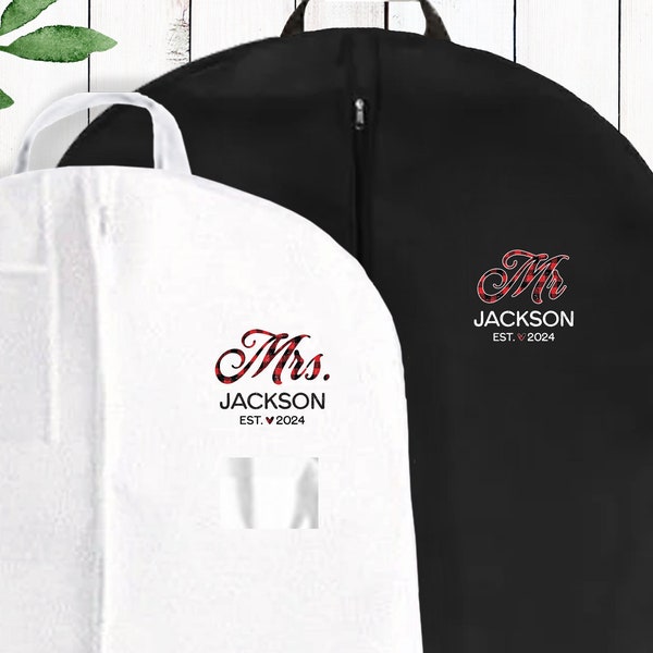 Wedding Garment Bags - Custom Gift for Couple - Mr. and Mrs. Garment Bags - Wedding Dress Bag for Bridal Gown - Groom Suit Bag Personalized