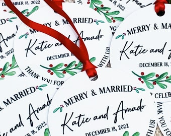 Christmas Wedding Favors - Bulk Custom Ornaments - Winter Wedding Favors with Couple Names - Bulk Gifts for Guests - Holiday Floral Greenery