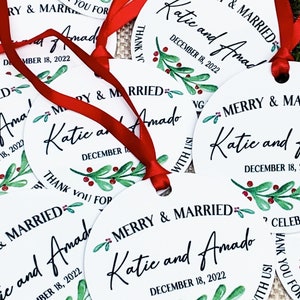 Christmas Wedding Favors - Bulk Custom Ornaments - Winter Wedding Favors with Couple Names - Bulk Gifts for Guests - Holiday Floral Greenery