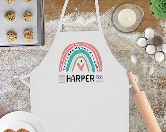 Custom Rainbow Apron for Toddler Girls - Kids Personalized Baking or Cooking Birthday Gift