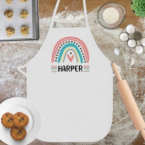 Custom Rainbow Apron for Toddler Girls - Kids Personalized Baking or Cooking Birthday Gift