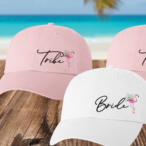 Bride Tribe Hats for Flamingo Bachelorette, Custom Bridesmaid Favors, Final Flamingle Dad Hats, Pink & White Baseball Caps