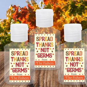 Thanksgiving Hand Sanitizer Labels & Bottles - 2022 Friendsgiving Favors - Thanksgiving Party Decorations - Bulk Custom Sanitizer Decals