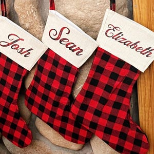Family Buffalo Plaid Christmas Stocking Set: Personalized Holiday Decor with Names