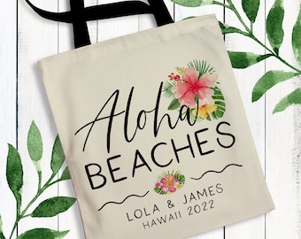 Hawaii Wedding Custom Totes, Destination Wedding, Welcome Bags, Beach Wedding Tote Bags, Bachelorette Party Totes, Aloha Beaches Custom Bag