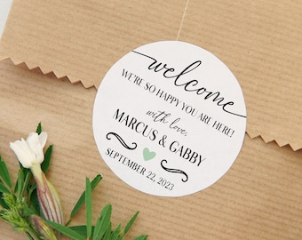 Wedding Welcome Labels - Welcome Favor Stickers for Out of Town Guests - Hotel Room Welcome Bag Decals - Round 2 inch Waterproof Cup Labels