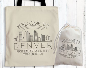 Denver Tote Bags - Welcome to Denver - Colorado Wedding Welcome Bags - Denver Gift Bags - Custom Canvas Tote Bags - Conference Welcome Gifts