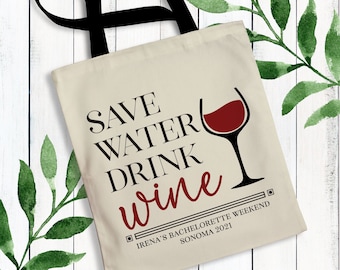 Wine Tasting Girls Trip Gifts - Custom Wine Tote Bag - Napa Birthday Weekend Vacation Bags - Winery Bachelorette Party Favors, Vineyard Tour