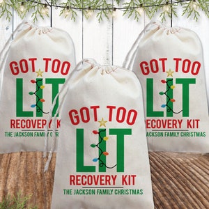 Holiday Party Favors, Got Too Lit Kit, Custom Christmas Party, Personalized Hangover Kit, Funny Holiday Bachelor or Bachelorette Party Favor
