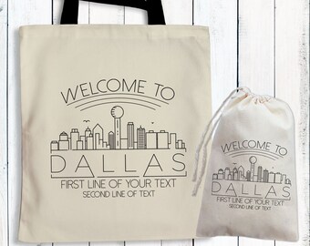 Dallas Texas Welcome Bags - Dallas Skyline Tote Bags - Conference Totes - Dallas Tote Bags - Dallas Wedding Welcome Bags - Texas Tote Bags