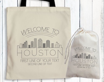 Houston Texas Tote Bags - Houston Wedding Welcome Bags - Houston Skyline Bag - Custom Texas Conference Totes - Welcome to Houston Gifts