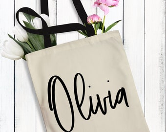 Monogrammed Tote Bag with Name    Custom Tote Bag      Personalized Bridal Party Totes     Bridesmaid Gift Bags