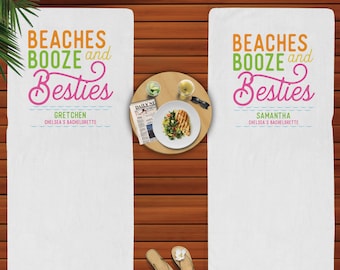 Beach Bachelorette Party Personalized Towels, Bridesmaid Gifts, Beaches Booze & Besties, Birthday Girls Trip - Hawaii Mexico Florida Jamaica