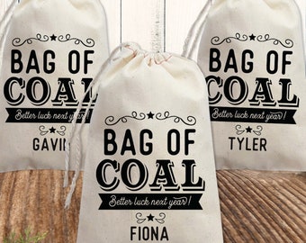 Funny/Naughty Christmas Gift Bags Canvas, Personalized Kids Holiday Gift Wrap, Gag Gift - Bag of Coal