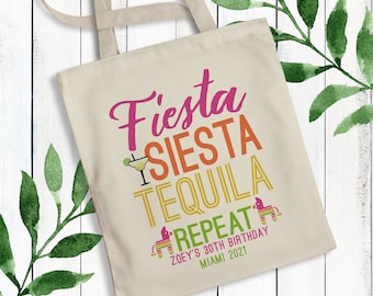 Mexico Tote Bags, Personalized Bachelorette Party/Birthday Bags, Final Fiesta Siesta Tequila, Girls Trip Vacation Beach Party Favors & Gifts