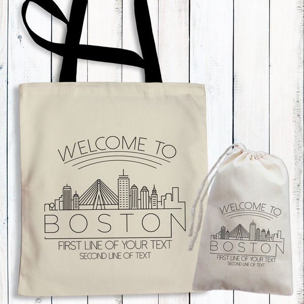 Boston Tote Bags - Welcome to Boston Bags - Boston Skyline Gift Bags - Custom Conference Totes - Boston Massachusetts Canvas Tote Bags