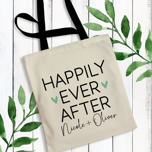Modern Wedding Welcome Tote Bags - Bulk Canvas Wedding Bags for Guests - Happily Ever After Custom Gift Bags - Hotel Room Thank You Bags