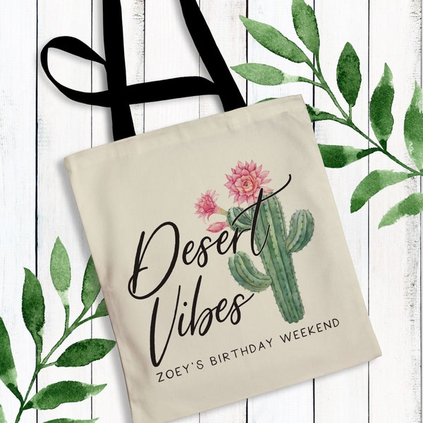 Desert Vibes Cactus Tote Bags, Scottsdale Bachelorette Party Bags, Desert Girls Trip Gift Bags, Personalized Canvas Bag for Arizona Birthday