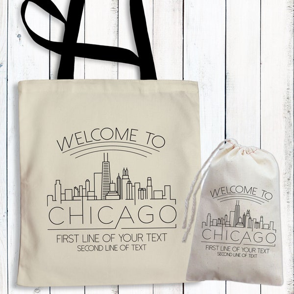 Chicago Welcome Bags - Chicago Tote Bags - Chicago Skyline Gift Bags - Chicago Conference Canvas Tote Bags - Custom Totes for Chicago Trip