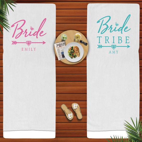Custom Beach Towels  Bachelorette Towels   Bride Tribe Gifts  Bridal Party Favors  Destination Bachelorette Party Pool Beach   Bride Towel