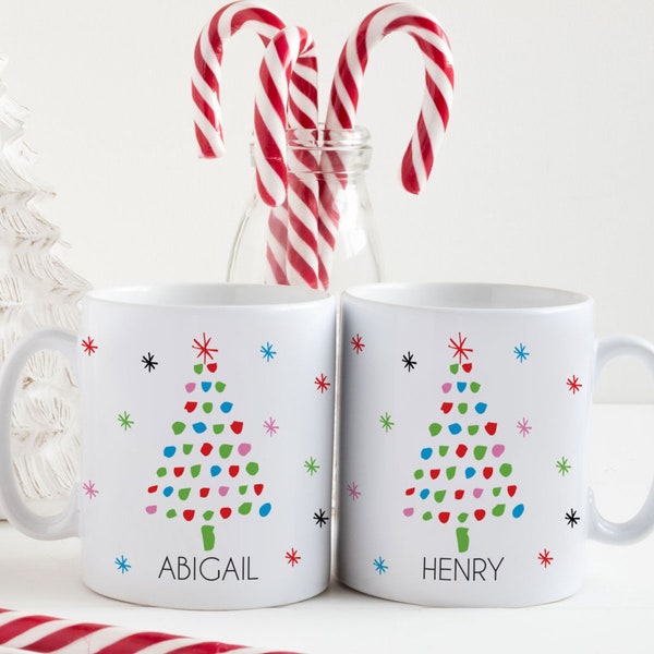 Christmas Mug Set Personalized - Holiday Mug Set of 2, 3, 4, 5, 6, 8 -  Colorful Christmas Home Decor - Coffee or Cocoa Mugs for Couple