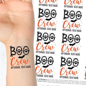 Halloween Tattoos - Boo Crew Custom Tattoos - Halloween Party Supplies -Temporary Tattoo Pack for Kids - Spooky Party Favors - Fake Tattoo