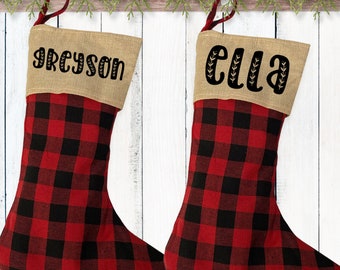 Set of Christmas Stockings for Family - Personalized Plaid Country Christmas Decor - Rustic Farmhouse - Matching Stockings for Kids & Adults