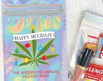 Cannabis Christmas Bags - Adult Party Favors - Funny Marijuana Leaf Holiday Recovery Kit Bags, Custom Zip Top Bags, Christmas Party Supplies