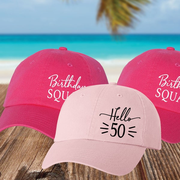 Birthday Squad Hats for Women: ANY Age! Beach Birthday Party Favors & Supplies - Personalized Birthday Gifts for Her - Womens Baseball Hats