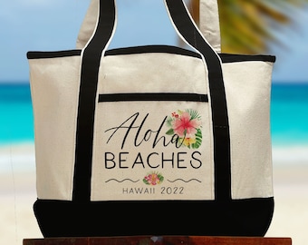 Hawaii Beach Bags Personalized - Beach Totes for Hawaii Girls Trip - Aloha Beaches Bags - Hawaiian Wedding Bags - Tropical Bachelorette Tote