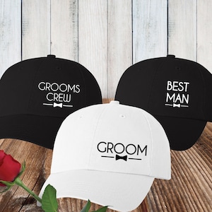 Wedding Party Hats - Groomsman Gifts - Matching Mens Baseball Caps for Groomsmen, Best Man & Ushers = Grooms Crew and I Do Crew Dad Hats