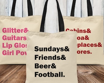 Design Your Own Tote with Your Custom Text, Personalized Tote Bags, Your Favorite Things, Custom Canvas Totes, Name List Bag