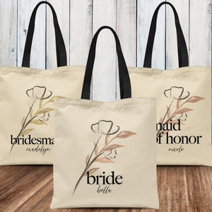 Boho Bridesmaid Gifts - Minimalist Bridesmaid Bags with Name - Modern Bridal Party Proposal Tote Bags Personalized - Champagne Blush Floral