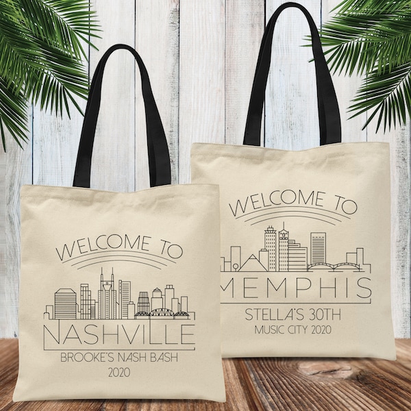 Nashville Wedding Tote Bags, Memphis Tennessee Welcome Bags, Southern Bachelorette Party Favors