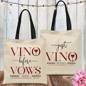 Wine Bachelorette Party Bags - Custom Canvas Tote Set - Vino Before Vows Wine Tasting - Napa Bachelorette Gifts