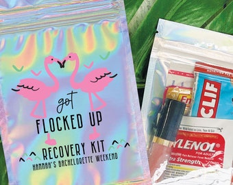 Flamingo Party Supplies, Custom Hangover Kit Bags for Final Flamingle Bachelorette - Flocked Up Recovery Kits - Pink Flamingo Birthday Favor